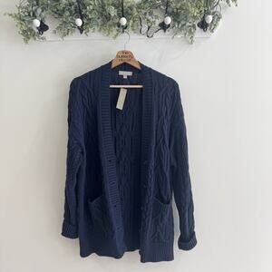 New J. Crew Navy Cable Knit Button Down Cardigan Large KD 2025